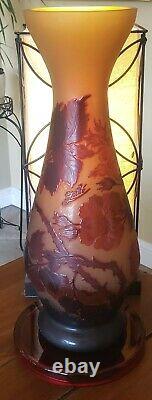 Vintage Emile Galle Reproduction Amber Yellow Art Glass Vase 16 Floral Leaves