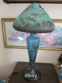 Vintage Emile Galle Reproduction Art Nouveau Cameo Table Lamp Dragonfly