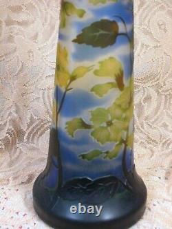 Vintage Emile Galle Reproduction Cameo Glass Vase Art Nouveau Style 14 Tall