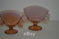 Vintage Fenton Art Glass Cameo Opalescent Dolphin Handle Fan Vases /2