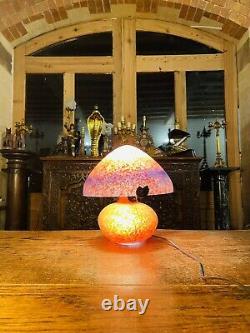 Vintage French Cameo Glass Table Lamp By Art De France Art Nouveau Style