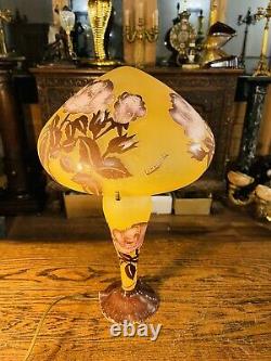 Vintage French Cameo Glass Table Lamp By La Rochere Art Nouveau Style