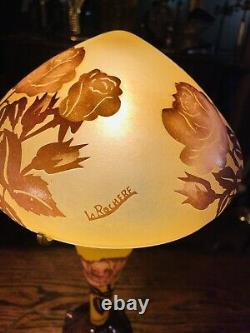 Vintage French Cameo Glass Table Lamp By La Rochere Art Nouveau Style