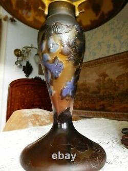 Vintage French Galle Tip Cameo Etched Flowers Glass Mushroom Table Lamp Working