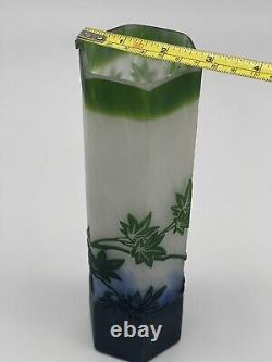 Vintage GALLE STYLE Cameo Frosted Glass Vase Bamboo Green Blue Black White 9