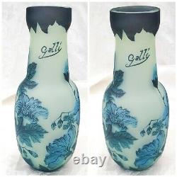 Vintage Galle French Cameo Art Glass Cabinet Vase Reproduction 9 Blue Floral