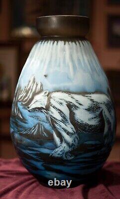 Vintage Galle Replica Massive 18x12 Cameo Art Glass Vase Art Nouveau Signed