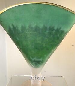 Vintage Glass Fan Vase Acid Cut Back Cameo Bird Signed Devilbiss Perfume