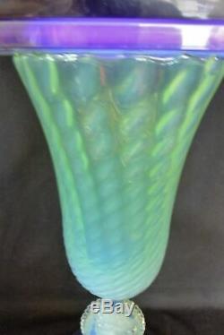 Vintage Italian Art Glass Empoli Cameo Vase Opal Vaseline 13