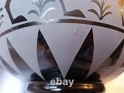 Vintage KELSEY Murphy PILGRIM Glass 80's BLACK PANTHER VASE Sand Carved Cameo 8
