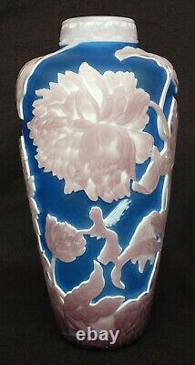 Vintage Kathleen Orme 11 Cameo Art Glass Fairy Vase Signed One of a Kind