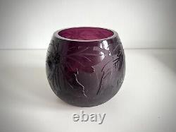Vintage Ken Benson Signed Amethyst Etched Cameo Art Glass Vase Bowl 24/3000 Box