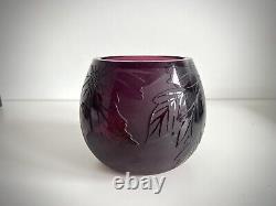 Vintage Ken Benson Signed Amethyst Etched Cameo Art Glass Vase Bowl 24/3000 Box