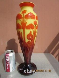 Vintage Le Verre Francais Cameo Glass Orange/Yellow 15 Art Deco Floral Vase