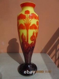 Vintage Le Verre Francais Cameo Glass Orange/Yellow 15 Art Deco Floral Vase