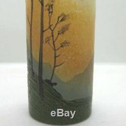 Vintage Legras Cameo Art Glass Cylinder Bud Vase Landscape Shepherd Scene Signed