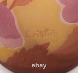 Vintage Mid-Century Cristiro Cameo Glass Vase Signed, 8.5 Excellent Condition