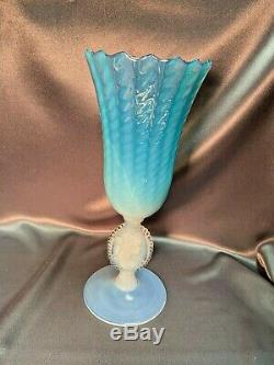 Vintage Murano Venetian Art Glass Cameo Blue Opalescent Pedestal Vase