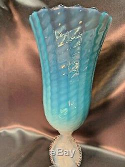 Vintage Murano Venetian Art Glass Cameo Blue Opalescent Pedestal Vase