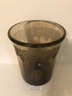 Vintage Ovington France Hand Blown Cameo Pressed & Etched Art Glass Vase 8-1/2