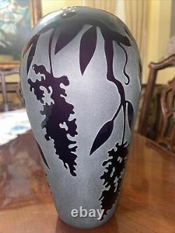 Vintage -Rare Kelsey Murphy Pilgrim Sand Carved Cameo 11 1/2 Vase Burgundy