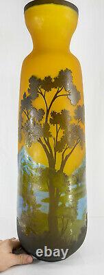 Vintage Reproduction French Carved Cameo Art Glass Signed Monumental Galle Vase
