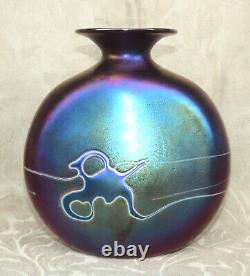 Vintage Robert Held Blue Purple Iridescent Cameo Art Glass Large 7 Vase Signed