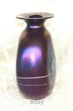 Vintage Robert Held Blue Purple Iridescent Cameo Art Glass Large 7 Vase Signed
