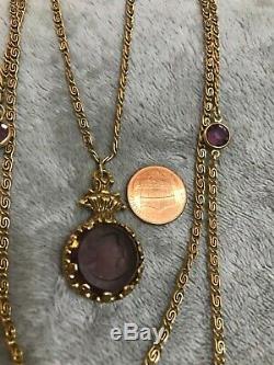 Vintage Signed Goldette Amethyst Art Glass Cameo Pendant Necklace