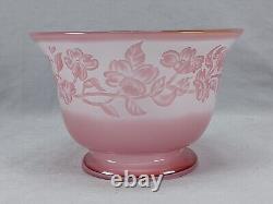 Vintage Signed Steven Correia Pink Floral Cameo Art Glass Bowl 1980