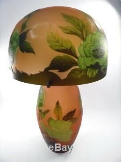 Vintage late 20th century Galle overlaid glass table lamp peony flowers pattern