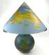 Vintage late 20th century reproduction Galle overlaid glass lamp eagle landscape