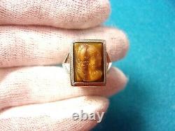 Vtg Antique Sterling Silver Art Deco Ring, Molten Glass Faux Tiger's Eye Cameo