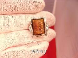 Vtg Antique Sterling Silver Art Deco Ring, Molten Glass Faux Tiger's Eye Cameo
