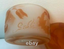 Vtg Emile Galle French Cameo Etched Glass Signed Covered Powder Jar Trinket Box