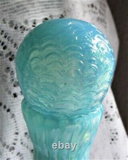 Vtg Empoli or Nailsea Style Art Glass Blue & White Cameo Stem Ewer & Decanter