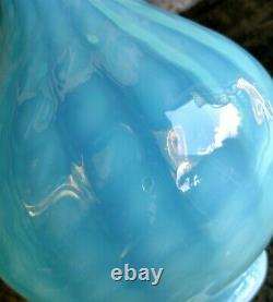 Vtg Empoli or Nailsea Style Art Glass Blue & White Cameo Stem Ewer & Decanter