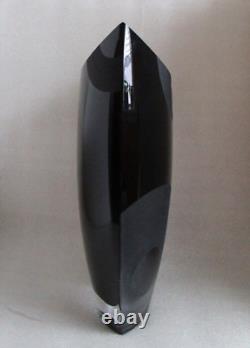Vtg? RETRO MOD Jet Black Contemporary Cameo Etched Bulls Eye GLASS Decor Vase