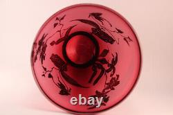 Vtg Steven Correia Limited Edition Etched Art Glass Cameo Red Floral Vase Signed