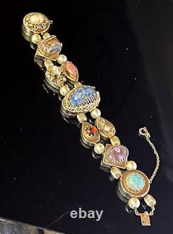 Vtg Victorian Revival Art Glass Gemstone Double Slide Bracelet. 64 Grams, Cameo