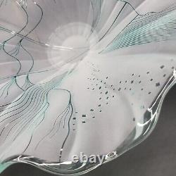 W. Stephen Hodder Aqua Blue Sandblasted Cameo Art Glass Bowl Light Dancers