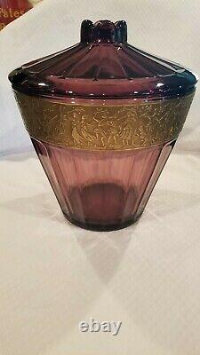 Walther Amethyst Glass Hellas Cameo Band Frieze Bowl & Lid Chariot 10 gold Big