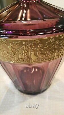 Walther Amethyst Glass Hellas Cameo Band Frieze Bowl & Lid Chariot 10 gold Big