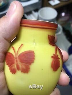 Webb English Cameo 2 Color Art Glass Vase with Butterfly