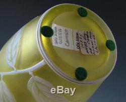 Webb English Cameo Yellow Art Glass Vase with Rose and Butterfly