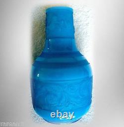 Wilkin cased art glass cameo vase blue floral marked
