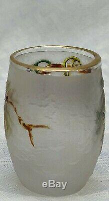 Wow 2French cameo glass enameled toothpick holder or cabinet vase Daum