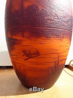 XXL Loetz Richard Cameo Art Glass Vase 36,5 CM Landscape Etched Art Nouveau